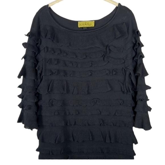 Nicole Miller Studio One Black Ruffle Knit Sheath Dress Size S - Picture 4 of 6